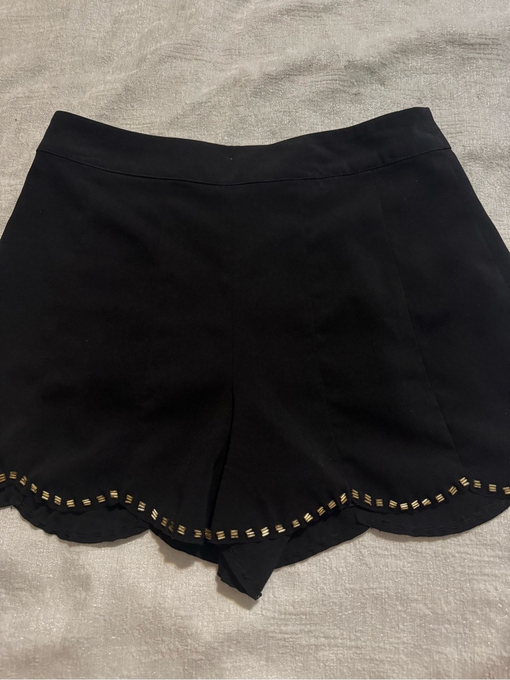 Forever 21 Black High-Waist Scallop Hem Shorts with Gold Stud Trim